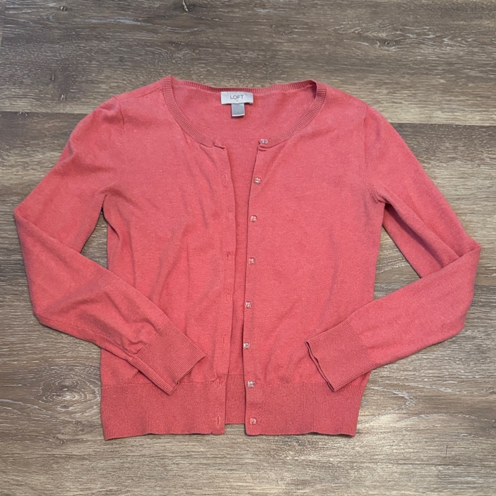 LOFT Women's Pink Button-Up Cardigan